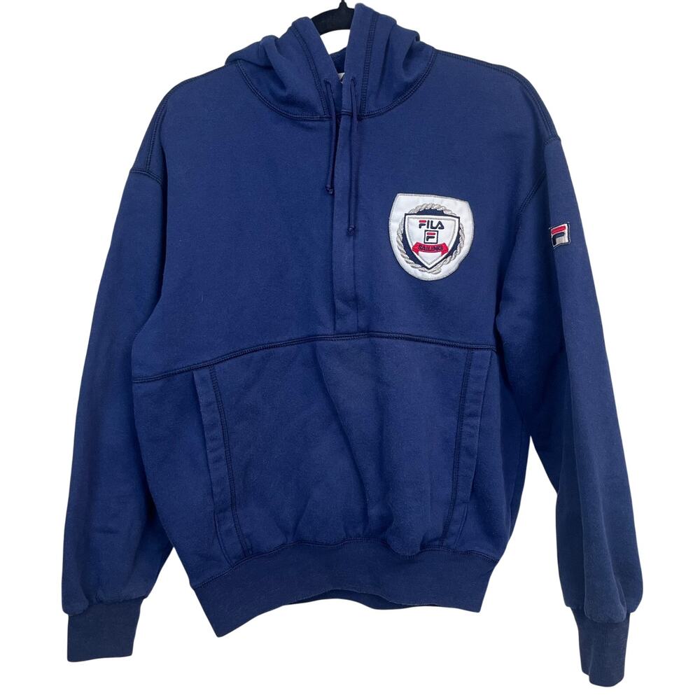 Fila Blue Half Zip Hoodie Sailing Patch Sweatshirt Unisex Size 34 Made Italy